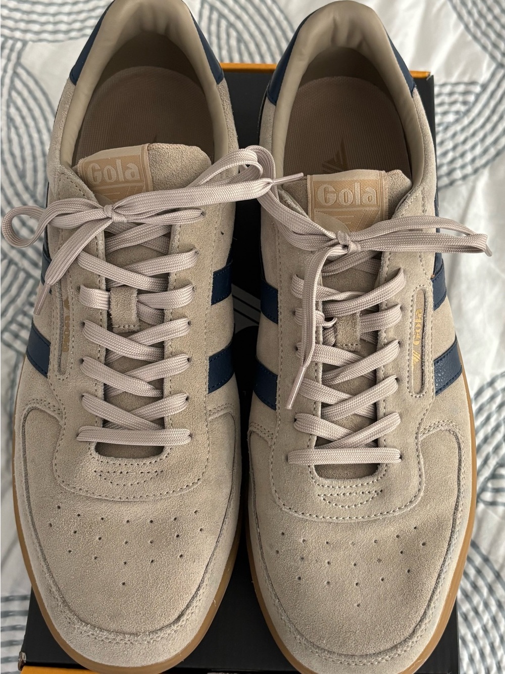 Gola Beige Suede Sneakers with Navy Stripes